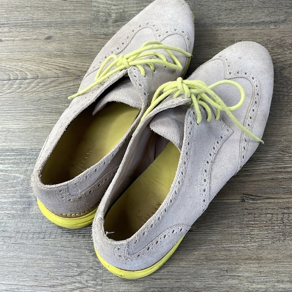Cole Haan Lunargrand Women Brown Tan Lime Wingtip Oxford Shoes Size 9 1/2 - Picture 11 of 12